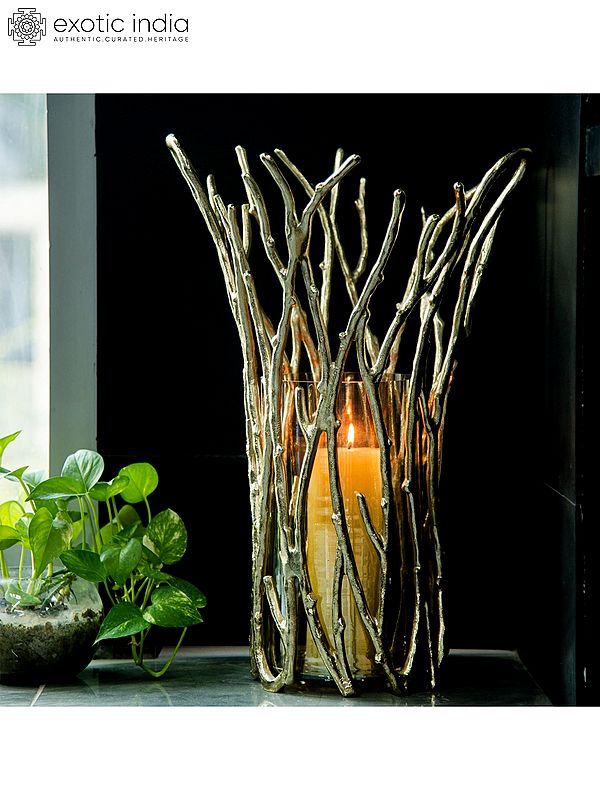 19" Designer Flower Vase | Aluminum And Glass | Home Decor