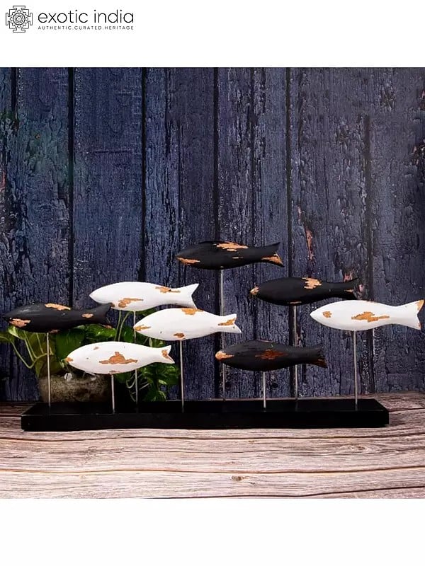 26" Elegant Black & White Fish Home Accent | Handcrafted Showpiece