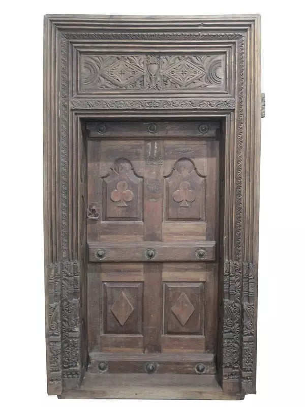 98" Large Traditional Old Carving Design Wood Door