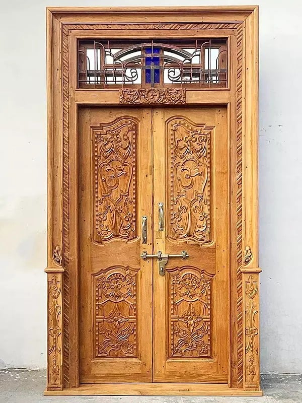 109" Large Flower Designer Wood Door And Skylight