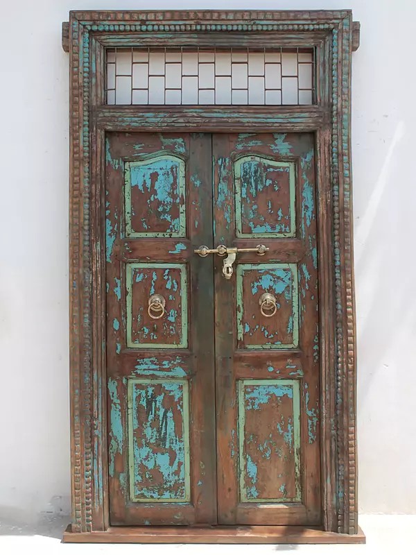 97" Large Traditional Village Old Skylight Wooden Door