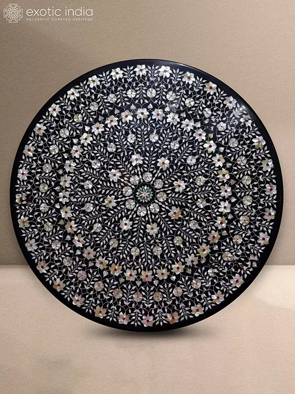48" Large Attractive Round Black Marble Table Top For Home Decor