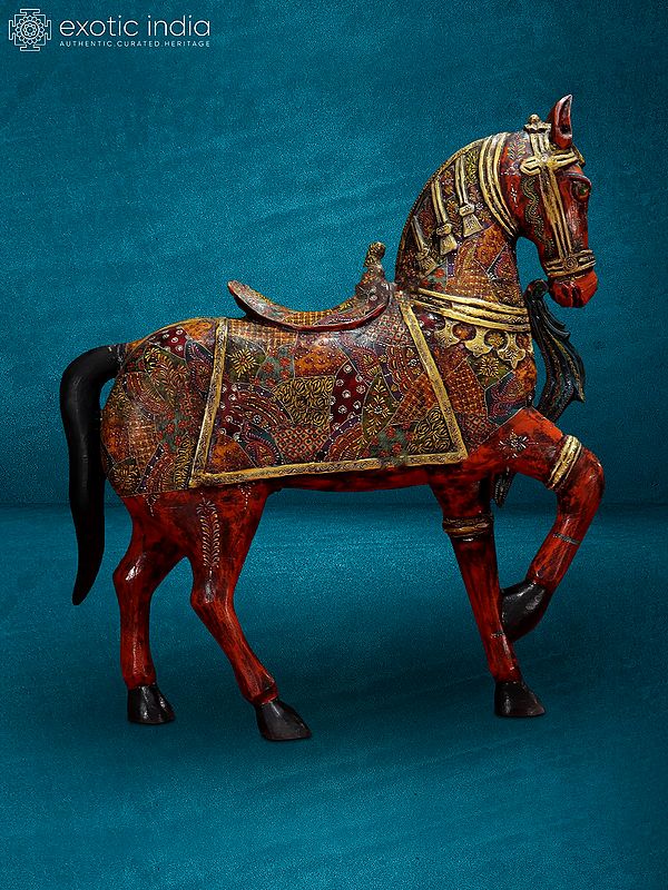 36" Large Hand Painted Running Horse | Decorated Horse Sculpture