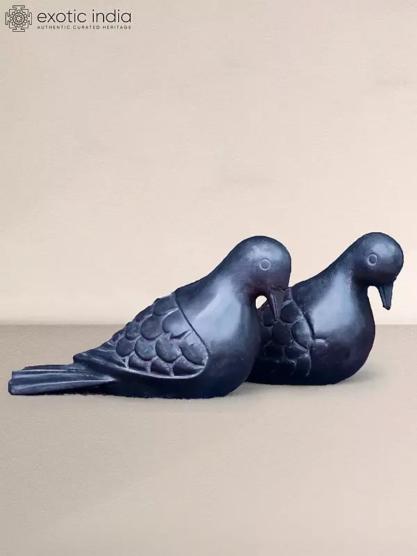 10" Black Marble Pigeon Sculpture | For Table Decor