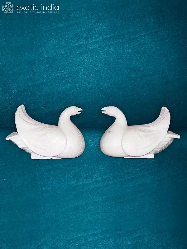 12" Pair Of White Doves | Pigeon Statue | Marble Sculpture