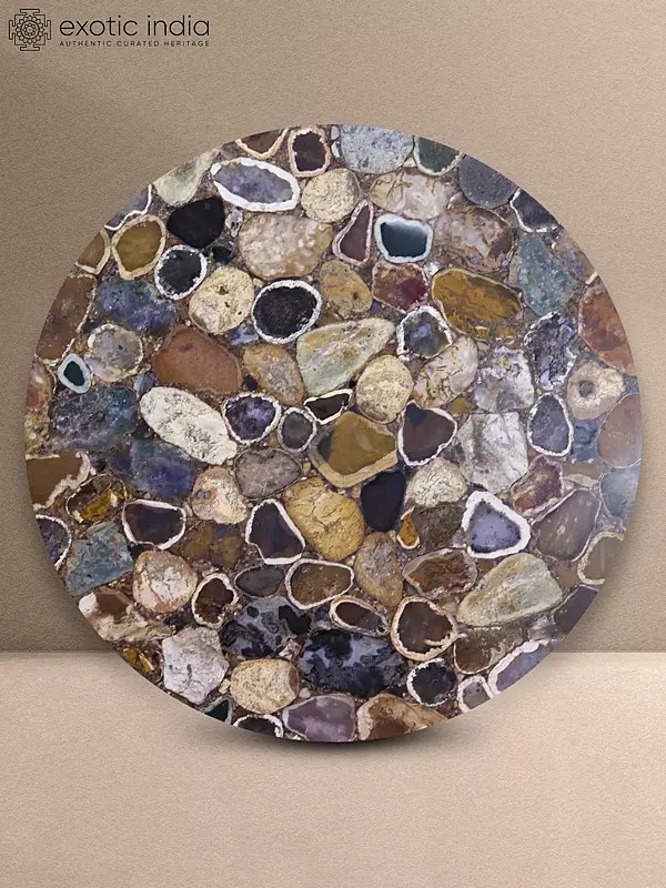 30" Agate Inlay Table Top Semi Precious Stones Work For Home Office Décor | Navrang Agate Inlay