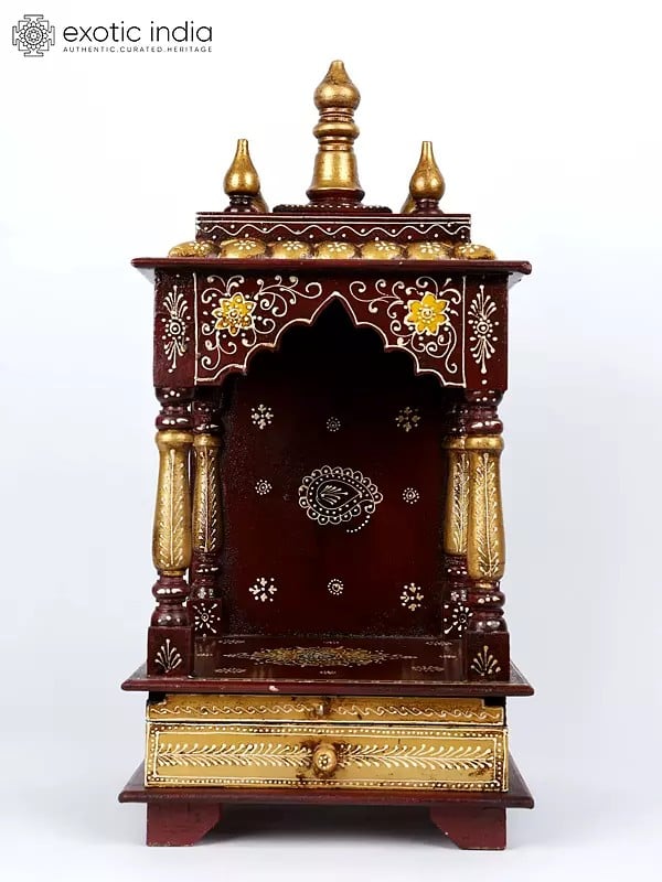 22" Hand-Painted Designer Puja Temple in Wood