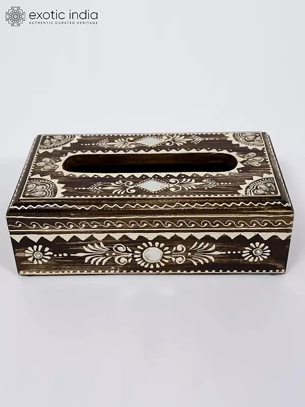 9" Hand-Painted Decorated Tissue Holder in Wood