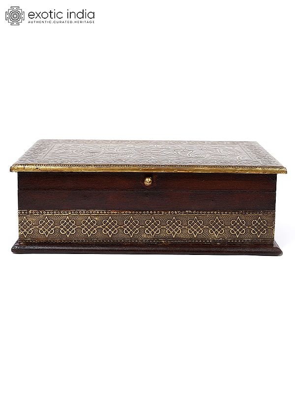 12" Designer Wooden Tea Bag Box with Brass Work