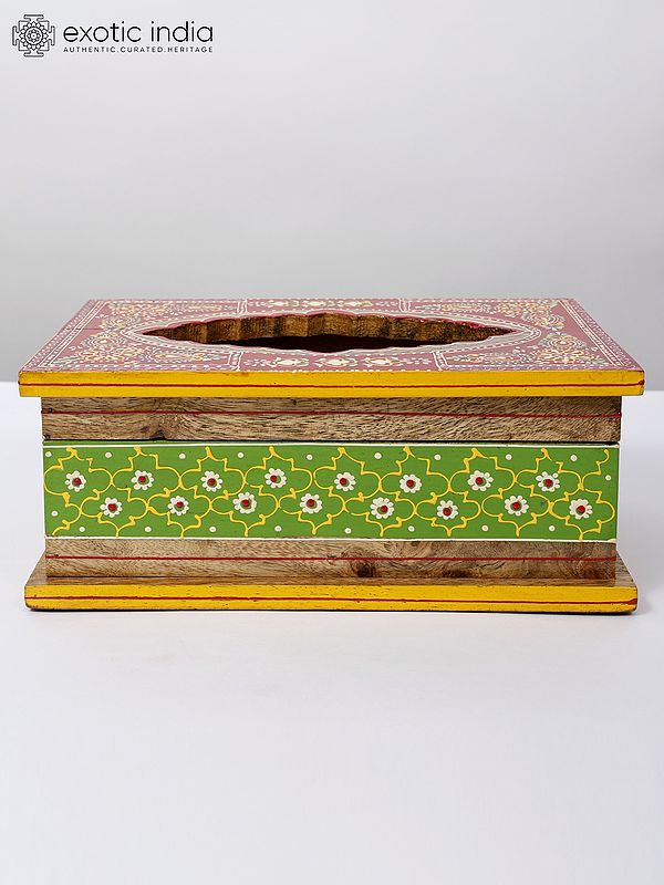 10" Hand-Painted Wooden Tissue/Napkin Box