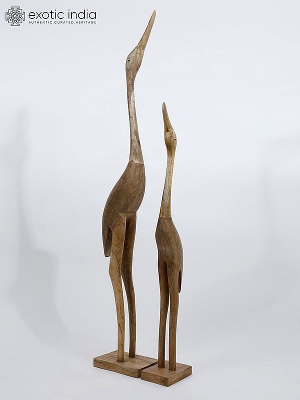 49" Large Pair of Crane Birds Figurine in Wood | Home Decor