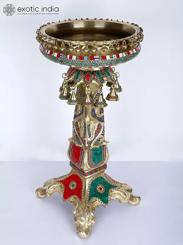 25" Designer Urli with Stand | Brass with Inlay Work