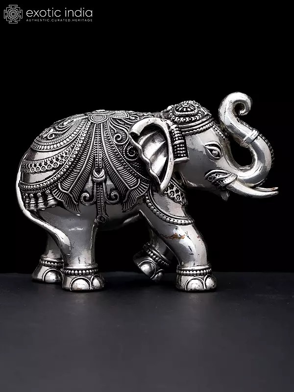 Small Superfine Royal Elephant Statue in Brass with Silver Plating