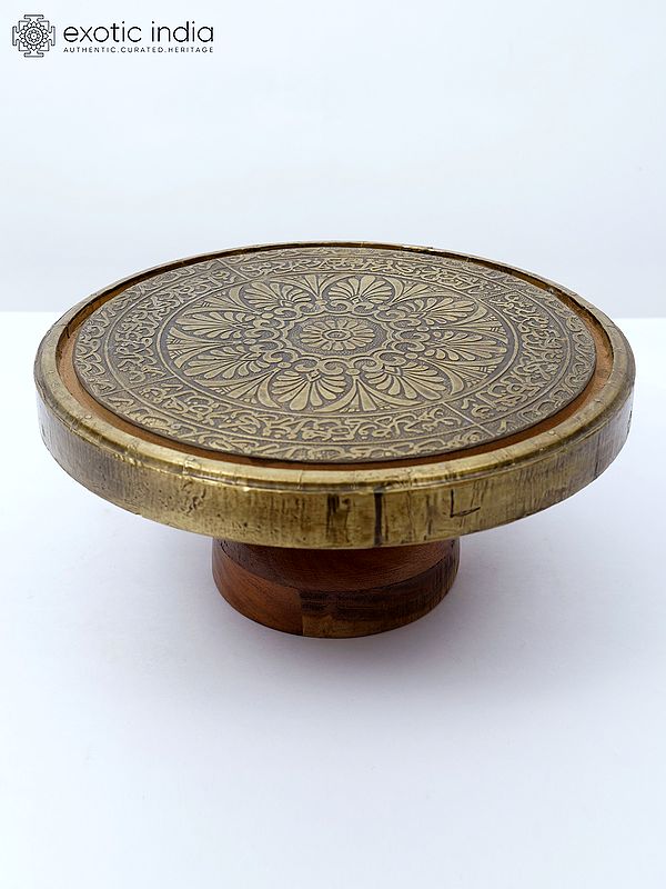 11" Designer Wooden Cake Stand with Brass Work