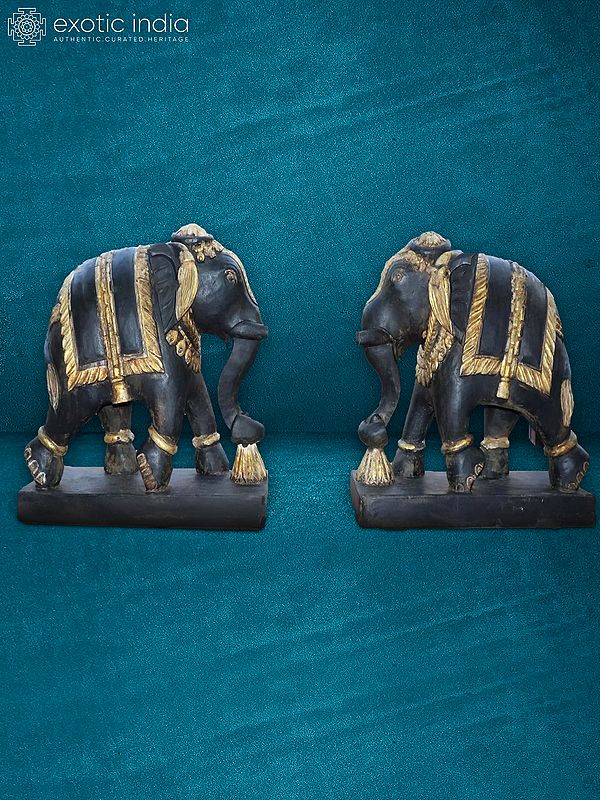 30” Pair Of Elephants In Sand Stone | Handmade Statue