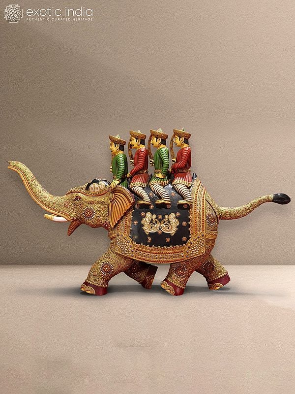 32” Polo Elephant In Wood | Handmade | Wodden Elephant Statue