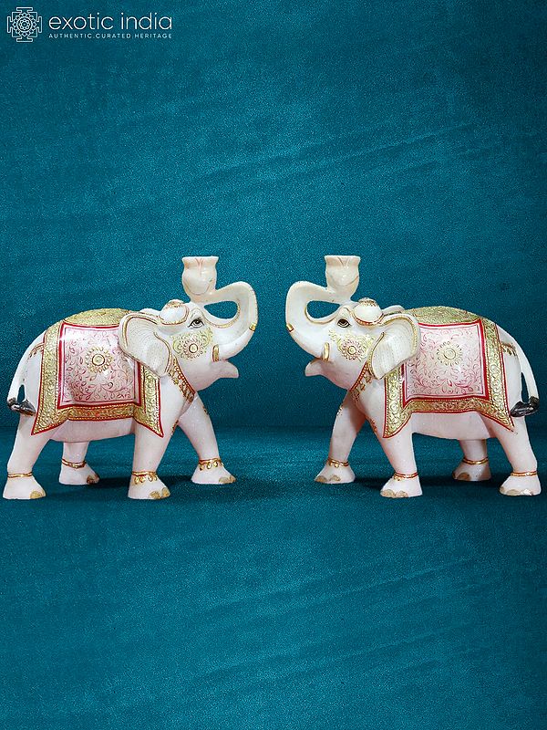 11” Elephant Statue In White Makrana Marble | Handmade Statue