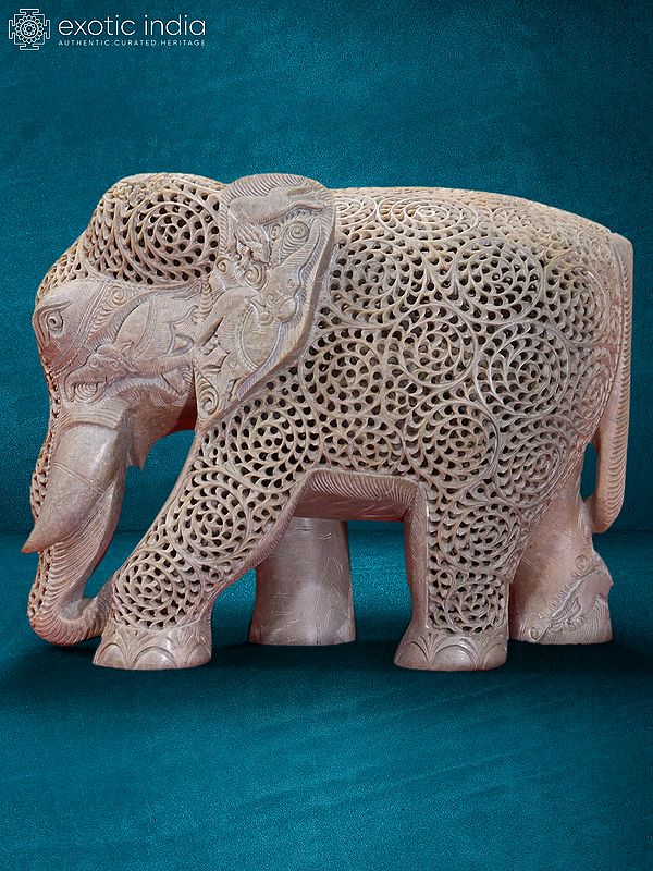 11” Elephant Jali In Stone | Handmade Stone Statue