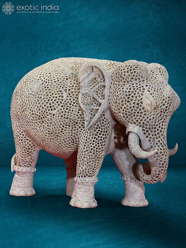 12” Elephant Jali In Stone | Handmade | Stone Statue