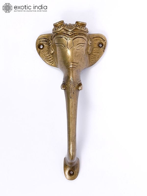 8" Elephant Design Brass Door Handle