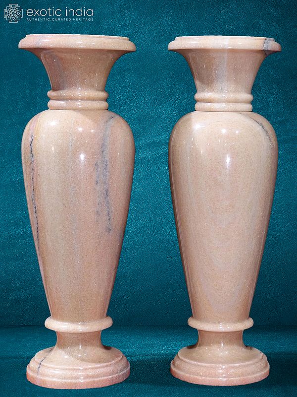 27” Pair Of Pink Marble Flower Vase | Handmade | Home Décor