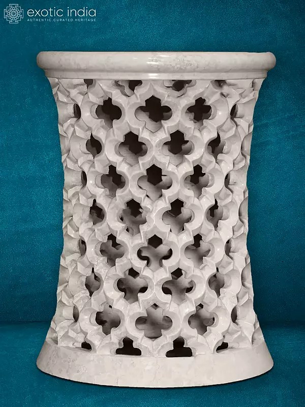 18” Jali Stand In Italian Marble | Handmade Designer Table | Home Décor