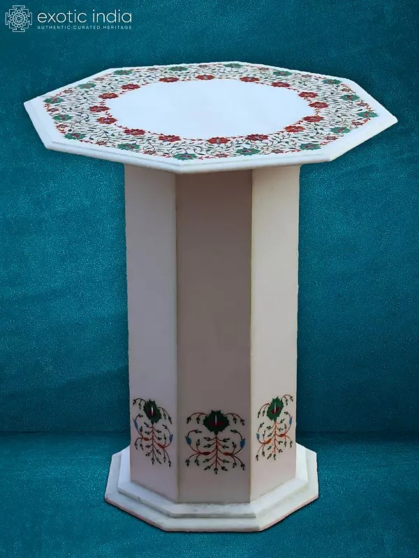 27” White Makrana Marble Stand | Home Décor | Designer Table