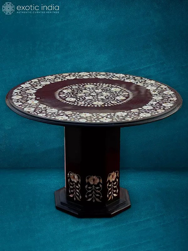 18” Stand In Kaddap Black Marble | Handmade Designer Round Table | Home Décor