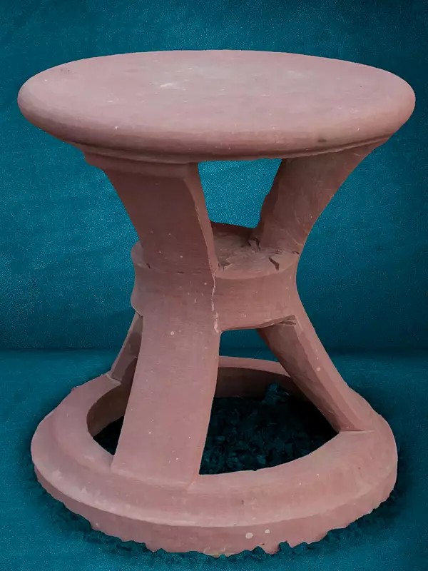 18” Stand In Red Sandstone | Handmade Designer Round Table | Home Décor