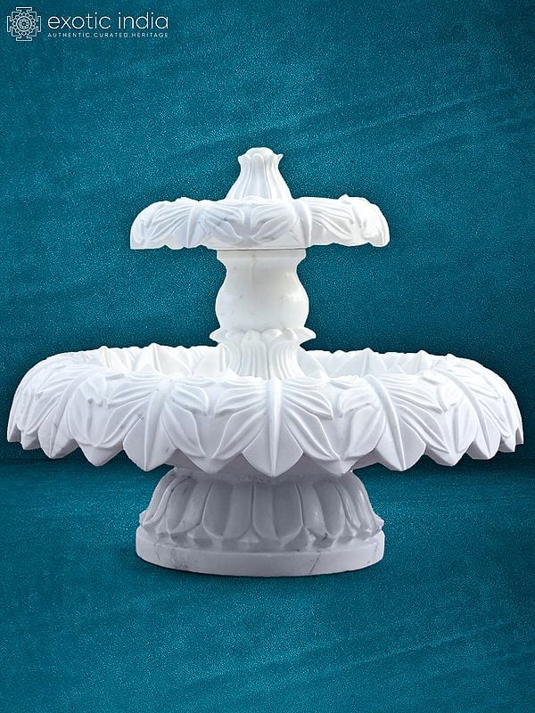24” Marble Floral Water Fountain  | White Marble