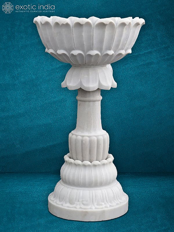 57" Marble Floral Water Fountain  | White Marble