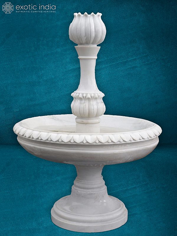 66" Marble Floral Water Fountain | White Marble