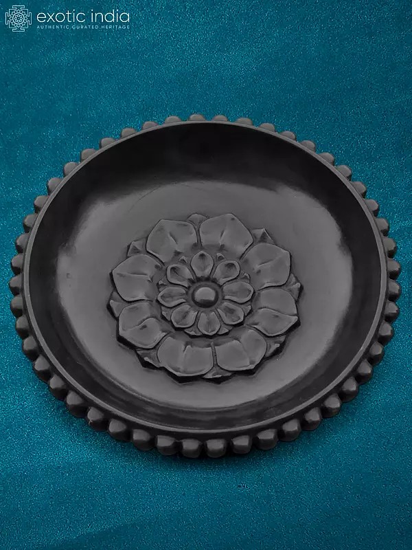 15" Flower Bowl In Rajsthan Black Marble | Handmade Decorative Bowl | Designer Bowl