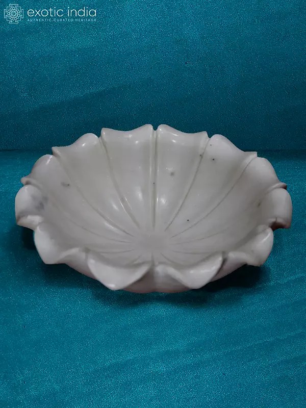 8” Rajasthan White Marble Flower Bowl | Decorative Bowl | Handmade