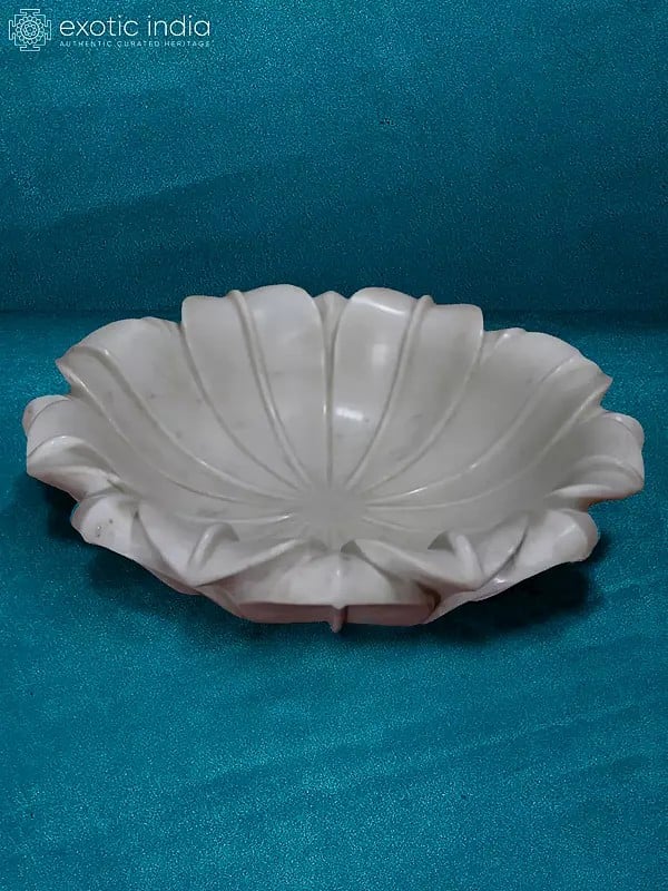 12” Rajasthan White Marble Bowl | Decorative Bowl | Flower Design Bowl For Kitchen