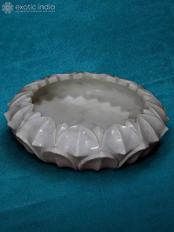 12” Modern Flower Bowl In Rajasthan White Marble | Handmade | Kitchen Bowl