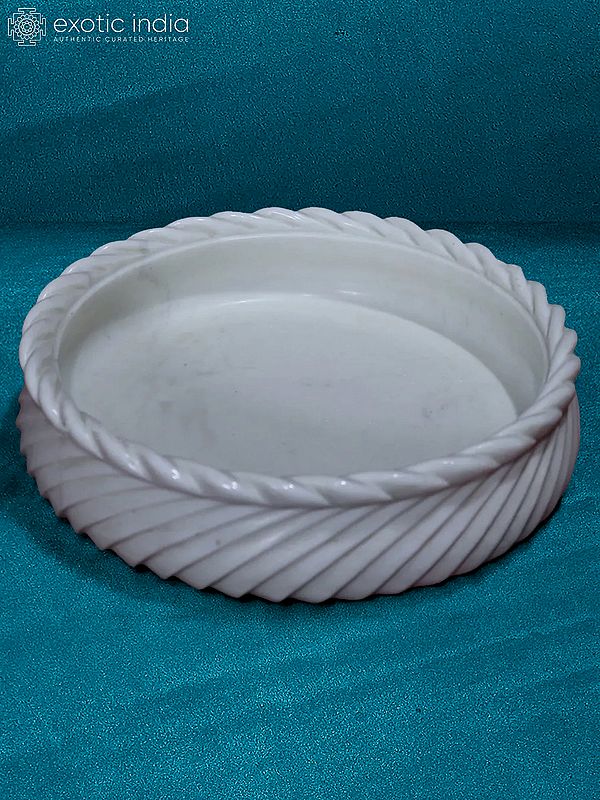 12” Modern Round Bowl In Rajasthan White Marble | Handmade | Marble Designer Bowl