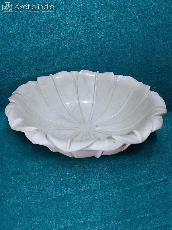 18” Rajasthan White Marble Flower Bowl | Marble Designer Kitchen Bowl | Handmade