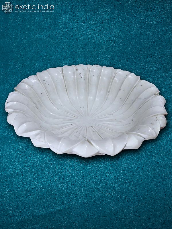 22” Marble Flower Bowl In Rajasthan White Marble | Kitchen Bowl