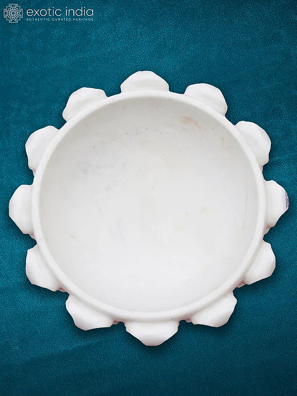 12” Rajasthan White Marble Bowl | Handmade | Designer Bowl