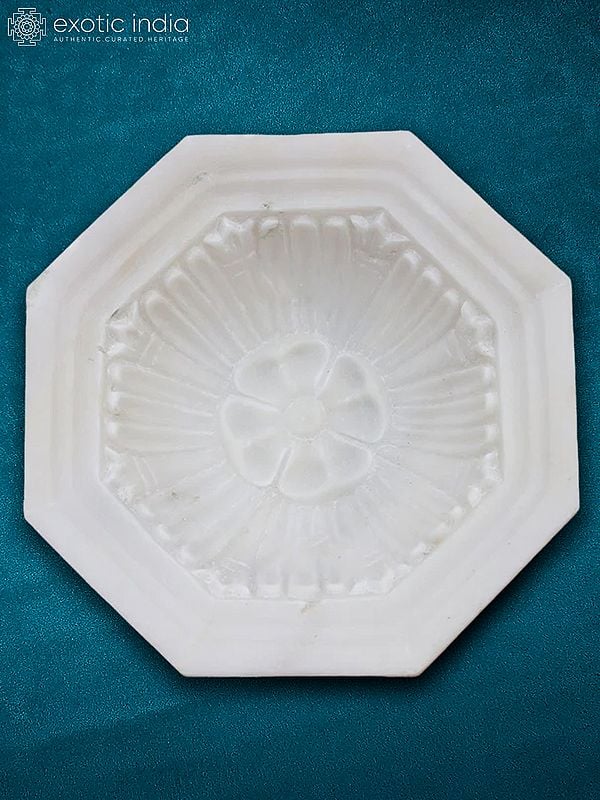 12” Rajasthan White Marble Flower Bowl | Designer Kitchen Bowl