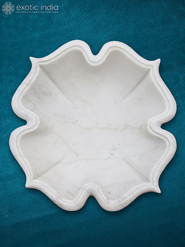 12” Flower Bowl In Rajasthan White Marble  | Handmade | Designer Kitchen Bowl