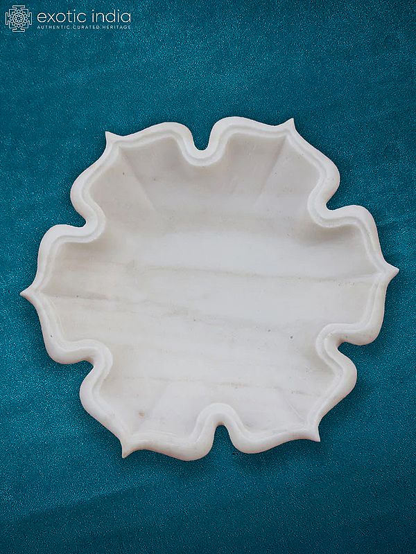 12” Flower Bowl In Rajasthan White Marble | Handmade | Decorative Bowl