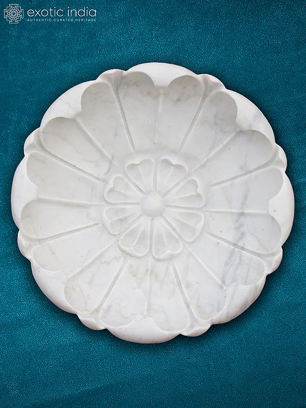 12” Modern Bowl In Rajasthan White Marble | Handmade | Decorative Bowl