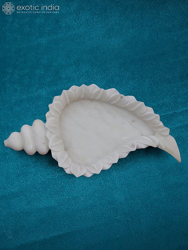 15” Conch Shape Bowl In Rajasthan White Marble | Handmade Kitchen Bowl
