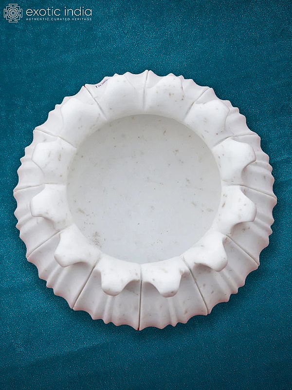 12” Rajasthan White Marble Flower Shape Bowl | Handmade | Home Décor