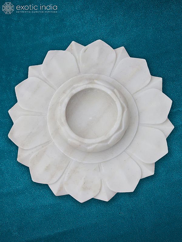 15” Rajasthan White Marble Flower Shape Bowl | Decorative Bowl | Kitchen Bowl