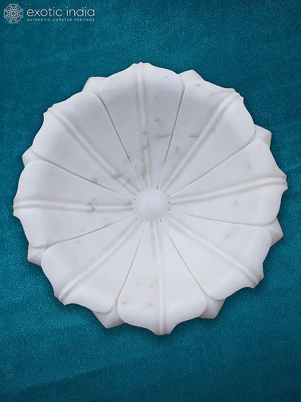 12” Flower Shape Bowl In Rajasthan White Marble | Handmade | Home Décor