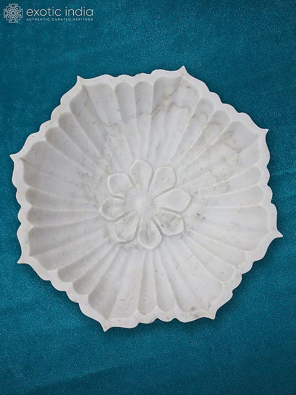 15” Rajasthan White Marble Bowl | Handmade | Decorative Bowl