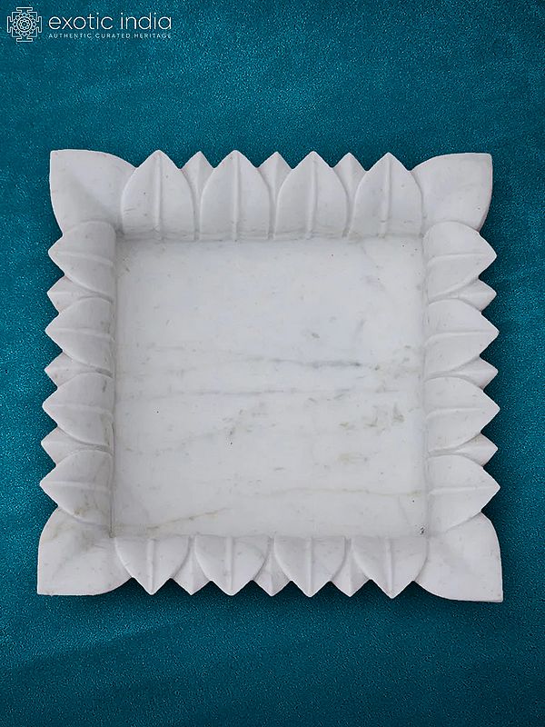 12” Rajasthan White Marble Square Shape Bowl | Designer Bowl For Kitchen